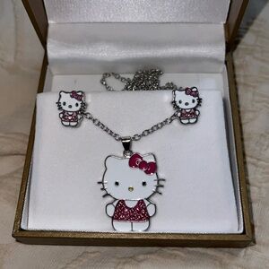 hello kitty necklace with stud earrings🐱🩷